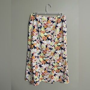 Talbots Floral A Line Midi/ Maxi Skirt Size 10 Petite Cotton Tencel